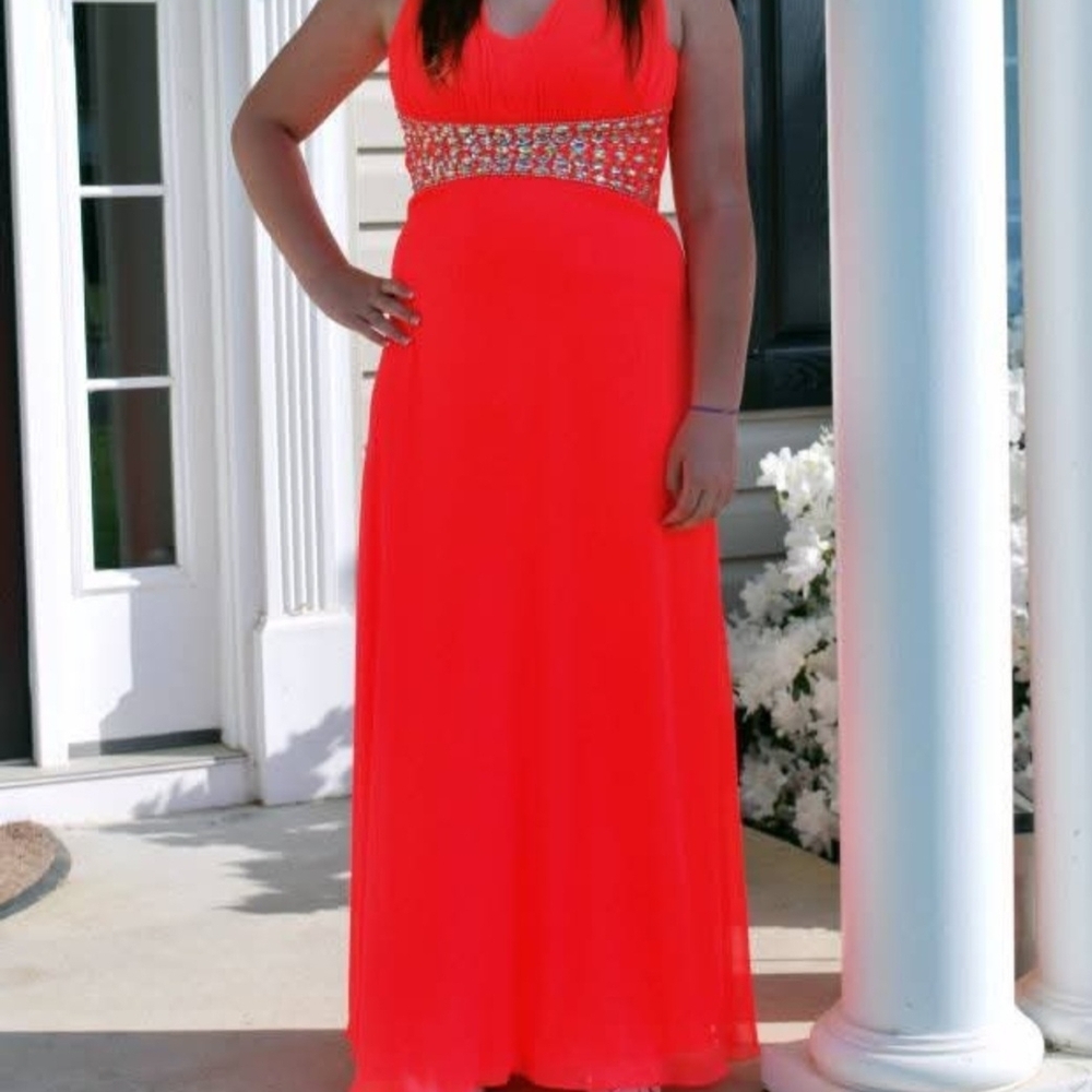 Sequin Hearts Vibrant Coral Formal Prom Dress